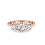 14K Rose Gold Round Three Stone Bridal Simulated CZ Wedding Engagement Ring Size-7