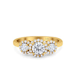 14K Yellow Gold Round Three Stone Bridal Simulated CZ Wedding Engagement Ring Size-7