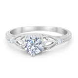 14K White Gold Round Vintage Design Solitaire Bridal Simulated CZ Wedding Engagement Ring Size-7