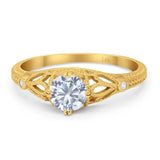 14K Yellow Gold Round Vintage Design Solitaire Bridal Simulated CZ Wedding Engagement Ring Size-7