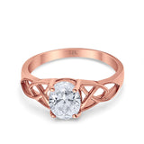 14K Rose Gold Accent Solitaire Oval Bridal Wedding Engagement Ring Simulated CZ Size-7