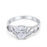 14K White Gold Accent Solitaire Oval Bridal Wedding Engagement Ring Simulated CZ Size-7