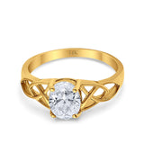 14K Yellow Gold Accent Solitaire Oval Bridal Wedding Engagement Ring Simulated CZ Size-7