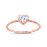 14K Rose Gold Solitaire Heart Promise Ring Bridal Simulated CZ Wedding Engagement Ring Size 7