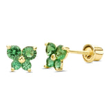 14K Yellow Gold Simulated Green Emerald CZ Butterfly Stud Earrings with Screw Back, Best Birthday Gift for Her