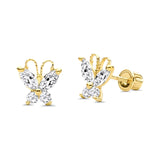 14K Yellow Gold Cubic Zirconia Butterfly Stud Earrings with Screw Back - Best Birthday Gift for Her