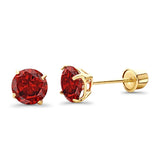 14K Yellow Gold 5mm Round Solitaire Basket Set Simulated Garnet CZ Stud Earrings with Screw Back, Best Birthday Gift for Her