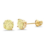 14K Yellow Gold 5mm Round Solitaire Basket Set Simulated Yellow CZ Stud Earrings with Screw Back, Best Birthday Gift for Her