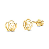 14K Yellow Gold Flower Stud Earrings with Screw Back (6mm) Best Gift for Her