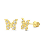 14K Yellow Gold Butterfly Stud Earrings with Screw Back (6mm)