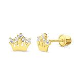 14K Yellow Gold 5mm Crown CZ Stud Earrings with Screw Back