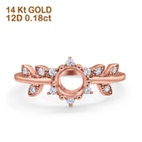 14K Rose Gold Round Semi Mount 0.18ct Diamond Engagement Ring Size 6.5
