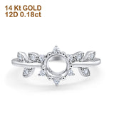 14K White Gold Round Semi Mount 0.18ct Diamond Engagement Ring Size 6.5