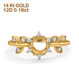 14K Yellow Gold Round Semi Mount 0.18ct Diamond Engagement Ring