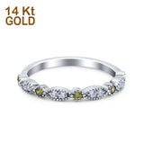 14K White Gold Half Eternity Art Deco Round Wedding Band Simulated Peridot Green CZ Ring