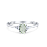 14K White Gold 0.87ct Art Deco Oval 7mmx5mm G SI Natural Green Amethyst Diamond Engagement Wedding Ring Size 6.5