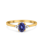 14K Yellow Gold 0.87ct Art Deco Oval 7mmx5mm G SI Nano Blue Sapphire Diamond Engagement Wedding Ring Size 6.5