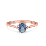14K Rose Gold 0.87ct Art Deco Oval 7mmx5mm G SI London Blue Topaz Diamond Engagement Wedding Ring Size 6.5