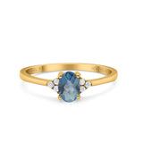 14K Yellow Gold 0.87ct Art Deco Oval 7mmx5mm G SI London Blue Topaz Diamond Engagement Wedding Ring Size 6.5