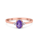 14K Rose Gold 0.87ct Art Deco Oval 7mmx5mm G SI Natural Amethyst Diamond Engagement Wedding Ring Size 6.5