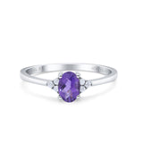 14K White Gold 0.87ct Art Deco Oval 7mmx5mm G SI Natural Amethyst Diamond Engagement Wedding Ring Size 6.5