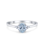 14K White Gold 0.87ct Art Deco Oval 7mmx5mm G SI Natural Aquamarine Diamond Engagement Wedding Ring Size 6.5
