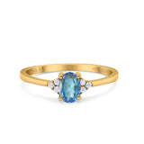 14K Yellow Gold 0.87ct Art Deco Oval 7mmx5mm G SI Natural Blue Topaz Diamond Engagement Wedding Ring Size 6.5