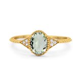 14K Yellow Gold 1.26ct Oval Art Deco 8mmx6mm G SI Natural Green Amethyst Diamond Engagement Wedding Ring Size 6.5