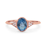 14K Rose Gold 1.26ct Oval Art Deco 8mmx6mm G SI London Blue Topaz Diamond Engagement Wedding Ring Size 6.5