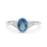 14K White Gold 1.26ct Oval Art Deco 8mmx6mm G SI London Blue Topaz Diamond Engagement Wedding Ring Size 6.5