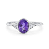 14K White Gold 1.26ct Oval Art Deco 8mmx6mm G SI Natural Amethyst Diamond Engagement Wedding Ring Size 6.5