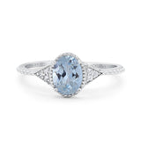 14K White Gold 1.26ct Oval Art Deco 8mmx6mm G SI Natural Aquamarine Diamond Engagement Wedding Ring Size 6.5