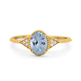 14K Yellow Gold 1.26ct Oval Art Deco 8mmx6mm G SI Natural Aquamarine Diamond Engagement Wedding Ring Size 6.5