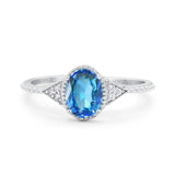 14K White Gold 1.26ct Oval Art Deco 8mmx6mm G SI Natural Blue Topaz Diamond Engagement Wedding Ring Size 6.5
