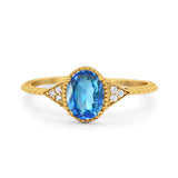 14K Yellow Gold 1.26ct Oval Art Deco 8mmx6mm G SI Natural Blue Topaz Diamond Engagement Wedding Ring Size 6.5