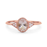 14K Rose Gold 1.26ct Oval Art Deco 8mmx6mm G SI Natural Morganite Diamond Engagement Wedding Ring Size 6.5