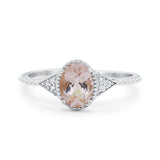 14K White Gold 1.26ct Oval Art Deco 8mmx6mm G SI Natural Morganite Diamond Engagement Wedding Ring Size 6.5