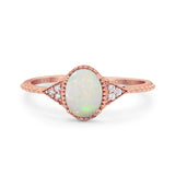 14K Rose Gold 1.26ct Oval Art Deco 8mmx6mm G SI Natural White Opal Diamond Engagement Wedding Ring Size 6.5