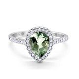 14K White Gold 1.48ct Teardrop Pear 8mmx6mm G SI Natural Green Amethyst Diamond Engagement Wedding Ring Size 6.5