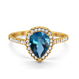 14K Yellow Gold 1.48ct Teardrop Pear 8mmx6mm G SI London Blue Topaz Diamond Engagement Wedding Ring Size 6.5