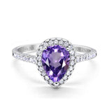 14K White Gold 1.48ct Teardrop Pear 8mmx6mm G SI Natural Amethyst Diamond Engagement Wedding Ring Size 6.5