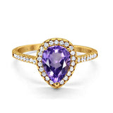 14K Yellow Gold 1.48ct Teardrop Pear 8mmx6mm G SI Natural Amethyst Diamond Engagement Wedding Ring Size 6.5