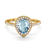 14K Yellow Gold 1.48ct Teardrop Pear 8mmx6mm G SI Natural Aquamarine Diamond Engagement Wedding Ring Size 6.5