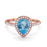 14K Rose Gold 1.48ct Teardrop Pear 8mmx6mm G SI Natural Blue Topaz Diamond Engagement Wedding Ring Size 6.5