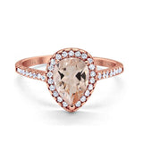 14K Rose Gold 1.48ct Teardrop Pear 8mmx6mm G SI Natural Morganite Diamond Engagement Wedding Ring Size 6.5