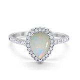 14K White Gold 0.23ct Teardrop Pear 8mmx6mm G SI Natural White Opal Diamond Engagement Wedding Ring Size 6.5