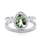 14K White Gold 1.62ct Pear 8mmx6mm G SI Natural Green Amethyst Diamond Bridal Engagement Wedding Ring Size 6.5