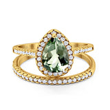 14K Yellow Gold 1.62ct Pear 8mmx6mm G SI Natural Green Amethyst Diamond Bridal Engagement Wedding Ring Size 6.5