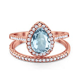 14K Rose Gold 1.62ct Pear 8mmx6mm G SI Natural Aquamarine Diamond Bridal Engagement Wedding Ring Size 6.5