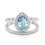 14K White Gold 1.62ct Pear 8mmx6mm G SI Natural Aquamarine Diamond Bridal Engagement Wedding Ring Size 6.5
